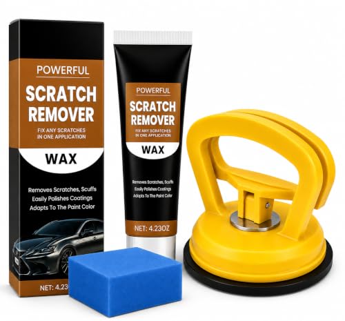 Image of Car Scratch Remover Wax Kit with Dent Puller & Foam Applicator | Car Scratch Repair Polish Compound for Light Scratches, Swirl Marks & Scuffs | Paint Restorer for All Car Colors