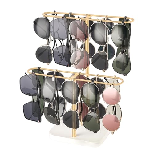 QINGZY Soporte para Gafas de Sol, Organizador de gafas de sol de 2 Capas, Expositor de Mesa para 20 Gafas, Estante para Gafas para Casa, Tocadores, Tienda, Mostrador