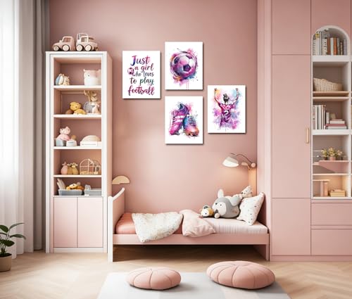 Image of Frimeeme 4 Piece Inspirational Soccer Print Set, Purple and Pink, 8x10