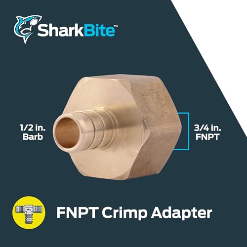 Image of SharkBite 1 /2 Inch x 3 /4 Inch Crimp Female Adapter, Brass Plumbing Fitting, PEX Pipe, Copper, UC068LFA