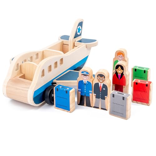 HoveeLuty Wooden Passenger Plane Set, Toy Airplane with 4 Play Figures and 4 Suitcases For Toddlers, Classic Wooden Toys Perfect for Role-Playing and Skill Development toy airplane