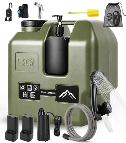 SUNCUCU Portable Shower for Camping with Water Jug, Electric Rechargeable Camping Shower, 5.5-Gal Food Grade Water Container IPX7 Waterproof Outdoor Camp Pump for Hiking Beach, Travel, Pet Bath