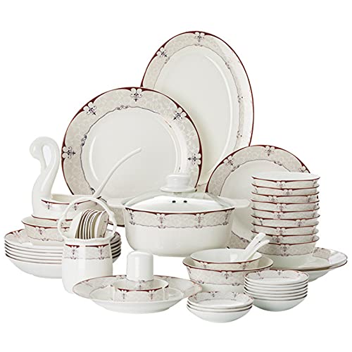 Sushi Set White Bone China And Gold Trim Cutlery Set with Dinner Plates Dessert Plates Soup Plates Saucers for Gifts Wedding Hotel 60 Piece