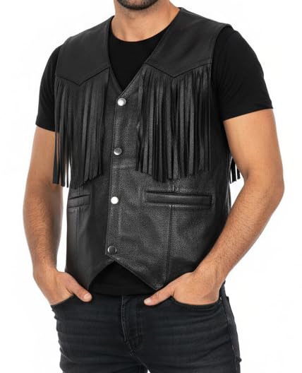 Gilet en cuir de vache noir pour un look biker authentique lors de vos sorties moto