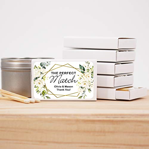 Geometric Floral Perfect Match Personalized Matches for Wedding Favors - Custom Wedding Matches (Set of 50 Matchboxes) (White Box)