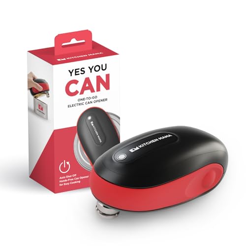 Kitchen Mama One-To-Go Electric Can Opener: One Touch, Auto Stop, Smooth Edge, Lid Lift, Safety, Automatic, Magnetic, Cordless, Battery Operated, Kitchen Appliance for Senior with Arthritis (Red)