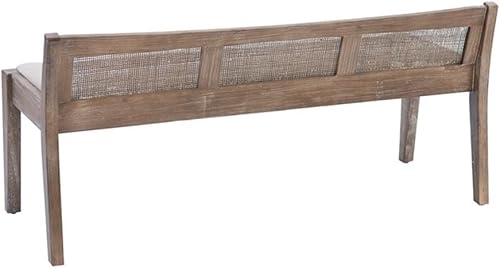 Miniatura 8 de Linon Memphis - Banco de madera de transición de 17 pulgadas con respaldo de caña tejida, asiento acolchado beige, requiere cierto montaje, en