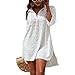 Produktbild Figarge Strandkleid Damen Bikini Cover Up V-Ausschnitt Baumwolle Strandtunika Sommer Pareos Button Down Strandponcho Badeanzug Strand (DE/NL/SE/PL, Alphanumerisch, L, Regular, Regular, Weiß)