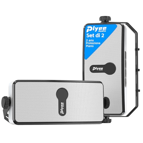 Plyee Audio Altoparlante Bluetooth Esterno, IPX5, Sincronizza 100 Altoparlanti, Montaggio a Parete, Compatibile con Telefono, PC, Echo Dot, per Patio, Veranda, Garage, Coppia (MZ-511)