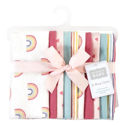 Image of Hudson Baby Unisex Baby Cotton Poly Flannel Burp Cloths, Creative Rainbow 10-Pack, One Size