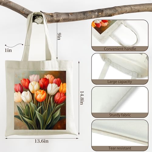 Flower Tote Bag for Women - Aesthetic Reusable Grocery Shoulder Canvas Bag for Work Travel Beach Dorm Gifts2