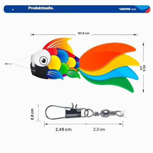 SGftre Fisch-Windsack - Hochwertiger Windsack für draußen, wasserfest & leicht zu befestigen - Perfekte Deko für Garten, Balkon, Strand, Boot & Angeln (1, Fisch Windsack - bunt)
