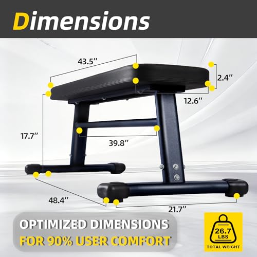 HEMERIS Flat Weight Bench 43 Inch, 2.4 Inch Thick Pad Workout Bench 660 LBS Bench Press Exercise Equipment for Home Gym Strength Weight Training(Black)