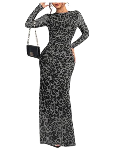 BEAUDRM Women's Y2k Leopard Bodycon Maxi Dress Cheetah Wedding Guest Dress