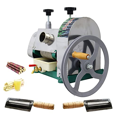 INTSUPERMAI Sugar Cane Press Juicer Machine Manual Sugarcane Juice Extractor with Stainless Steel Shell and 2 Knives