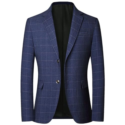 Mens Casual Plaid Blazer Coat Slim Fit Lightweight Sport Jacket Two Button Business Lightweight Suit Jacket