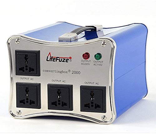 LiteFuze convertingbox 2000 Watt Auto Voltage Converter Transformer - Light Weight - Step Up/Down - Circuit Breaker - Detachable Cord [5-Years Warranty], Blue
