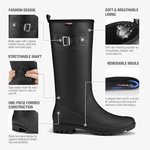 HISEA Women Rain Boots Slim Calf Fashion Waterproof PVC Rubber Boot Tall Rainboots Matte Surface Women's Rain Footwear for Ladies Outdoor Work Walking2