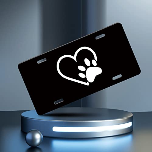 Cat Dog Pet Paw Print License Plate Cover Animal Heart License Plate Funny Stainless Steel Car Decoration Accessory Vanity Tag For Us Canada Standard License Plate Holder For Men Women12.2" X 6.2" #TOP1