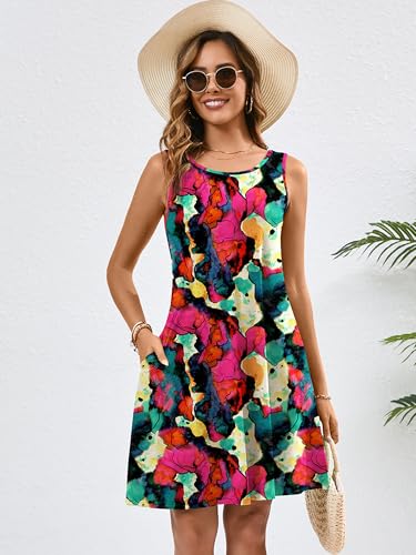 Image of Heymoments Women's Summer Sleeveless Crewneck Dresses Casual Loose Fitted Tank Sundress with Pockets