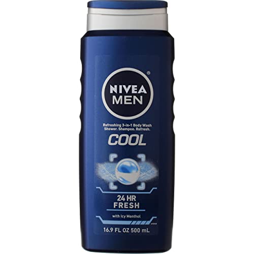 NIVEA MEN Real Madrid Limited Edition Design Active Clean Body Wash with Natural Charcoal for Normal to Oily Skin, 3-in-1 Charcoal Body Wash, Face and Hair, 16.9 Fl Oz Bottle, Pack of 3