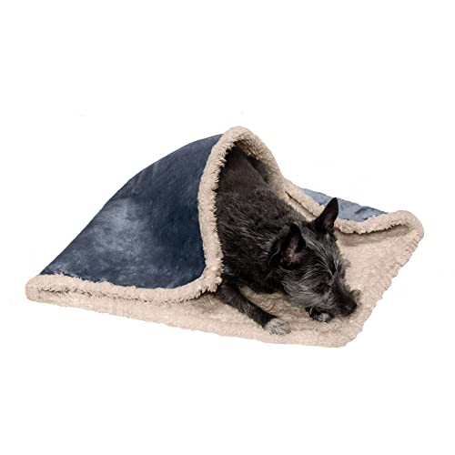 Image of Furhaven Waterproof & Self-Warming Throw Blanket for Dogs & Indoor Cats, Washable & Reflects Body Heat - Soft-Edged Terry & Sherpa Dog Blanket - Cozy Denim, Small
