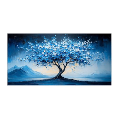 Impression sur toile haut de gamme forêt abstraite bleue 80x160cm art mural contemporain