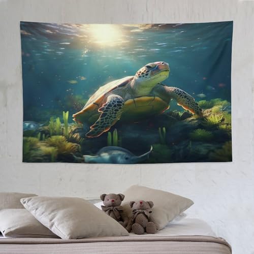 Tapisserie tortue de mer drap mural geant pour cacher un mur nu sans peindre
