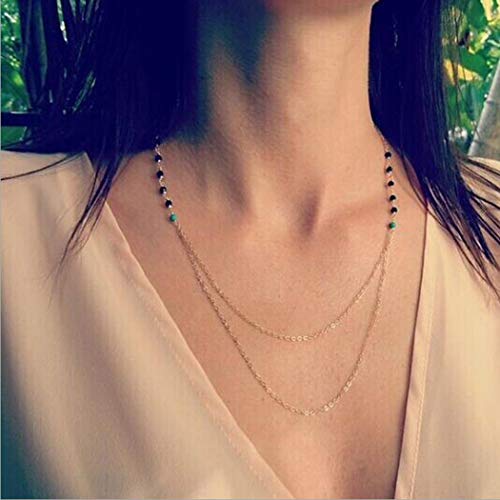 Ronglia Boho Layered Turquoise Necklace Gold Beaded Short Necklaces Beads Chain Jewelry for Women and Girls