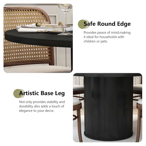 Image of weselon 47 inch Round Dining Table for 4, Kitchen Table Dinner Table with 2-Layer Storage Shelf and Wood Slide Door for Home Dining Room Living Room (Black)