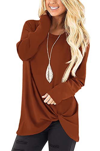 Image of Sieanear Womens Casual Long Sleeve T-Shirts Twist Knot Front Tunic Tops