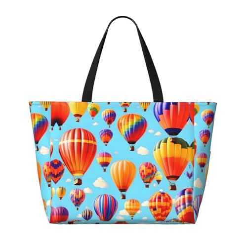 Sac fourre-tout imprimé montgolfières noir grand format