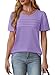 Womens Short Sleeve Tops Dressy Casual Summer Tshirts Shirts Fashion Trendy Pleated Plus Size Women Blouses Plain Round Neck Purple M