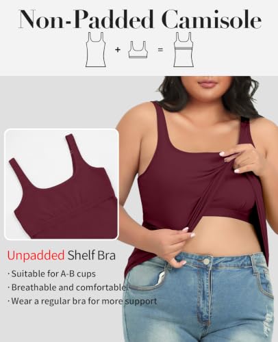 Image of V FOR CITY Plus Size Tank Top for Women with Non-Padded Shelf Bra Adjustable Wide Strap Camisole Cotton Udershirts 1X-5X