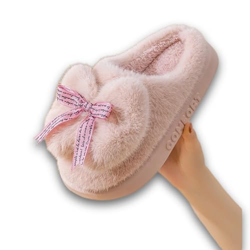 ZQW Women's Cute Bow Slippers Aesthetic Elegant Warm Plush Fuzzy Fluffy Slides Non-Slip Platform Shoes Indoor Outdoor3