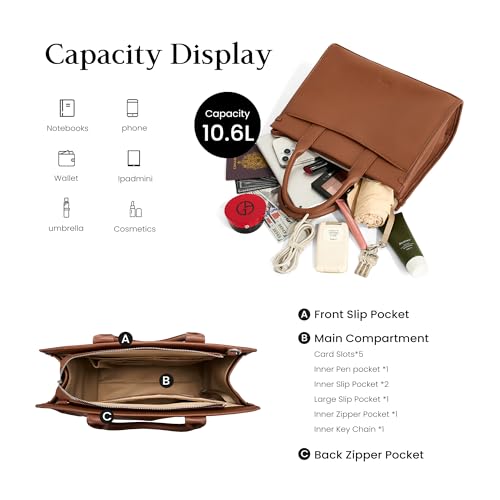 Image of befen Genuine Leather Tote Bag for Women Work, Women's Tote Handbags Leather Shoulder Purses Satchel with Compartment