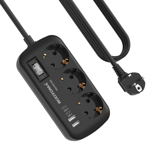 3 Fach Steckdose mit Überspannungsschutz Mehrfachsteckdose 4 USB(2 USB-C) Steckdose mit Schalter und 1 5m Kabel Steckdosenleiste Wandmontage für Heim Büro Schwarz