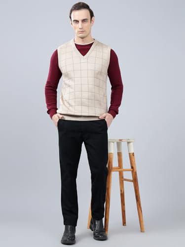 Image of Cantabil Checkered V-Neck Sleeveless Regular Fit Mens Casual Sweater | Casual Sweater for Men | Mens Sweater for Winter Wear (P MSWT00124)