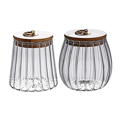 Piscepio Glass Jars Canister Airtight Storage Container with Bamboo Lid Metal Handle Small Glass Food Jars and Canisters Sets for Coffee Tea Spice 2 Pcs Cover