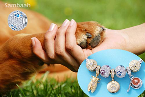 Image of Dog Paw Charm Sterling Silver Dog Footprint Puppy Pet Paw Charm with Cubic Zirconia Crystals Fit Pandora Bracelets