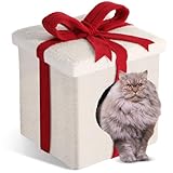 Chitidr Christmas Cat House Christmas Indoor Cat Tent Bed Cave for Pet Removable Comfortable Warm in Winter(White)