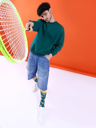 Image of The Indian Garage Co Men Oversized Solid Crew Neck Overhead Sweatshirt