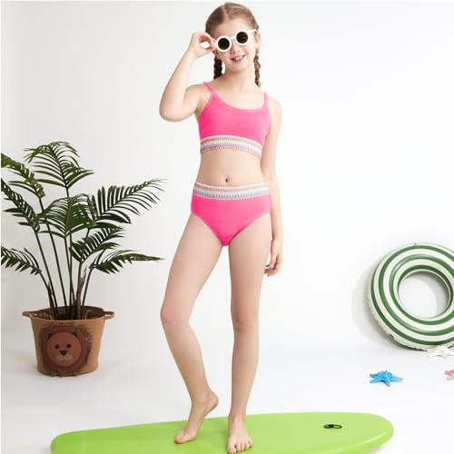 Image of Weixinbuy Girls Swimsuit Color Block Bathing Suit Adjustable Strap Two Pieces Bikini Swimsuits Beach Swimwear for Girls 9-16Y
