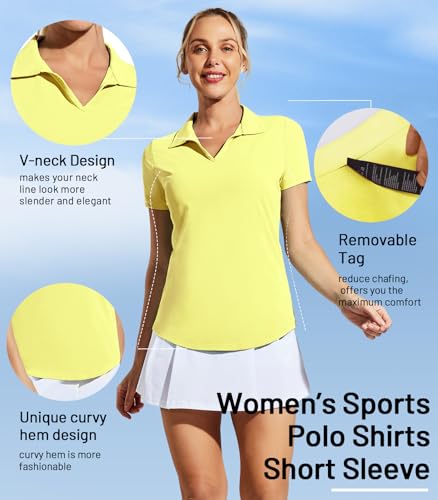 Image of MIER Women's Golf Polo Shirts Collared V Neck Short Sleeve Tennis Shirt, Dry Fit, Moisture Wicking
