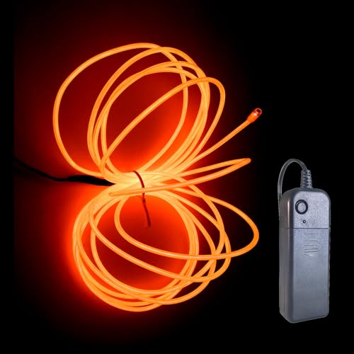 mvthenxi EL Wire - Portable Controller Adapter Neon Light, Cuttable Glowing Neon Strip for DIY Decoration. (Orange, 1pack-3m)