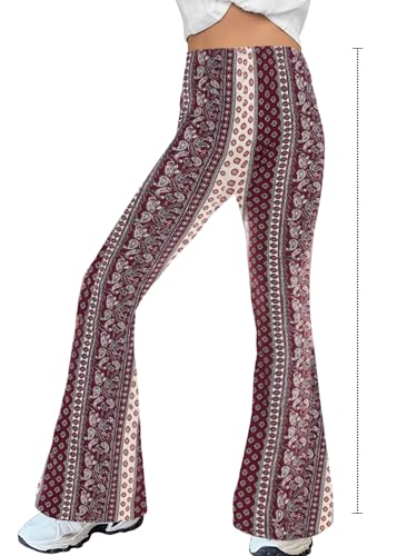 Image of WSPLYSPJY Women's Print Stretch Bell Bottom Flare Palazzo Pants Trousers