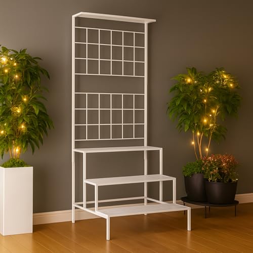 ecofynd Bloom Plant Stands for Outdoor Balcony, Flower Pot Stand for Indoor Plants, Large Metal Planter Stand for Living Room, home decor, Indoor & Outdoor plants, 4 Tier, (White)