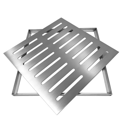 Desagüe de suelo 300 x 300 x 30 mm de acero inoxidable 304 con marco de montaje, cubierta de desagüe cuadrada inoxidable y accesible, rejilla de drenaje antideslizante para jardín, terraza y patio