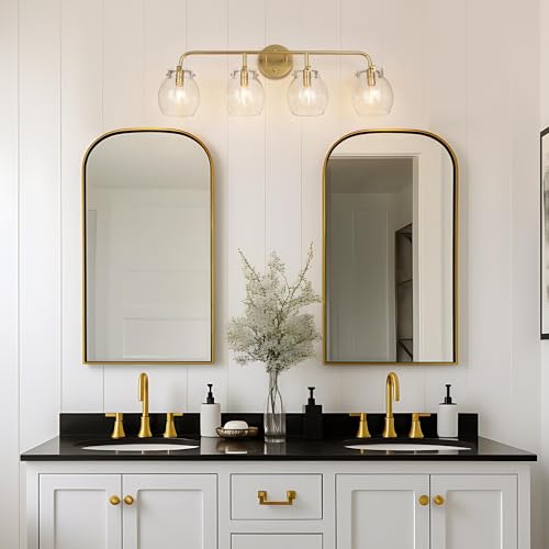 Image of KSANA Gold Bathroom Vanity Light Fixtures 4-Light Wall Sconce Seeded Glass Wall Lights Over Mirror