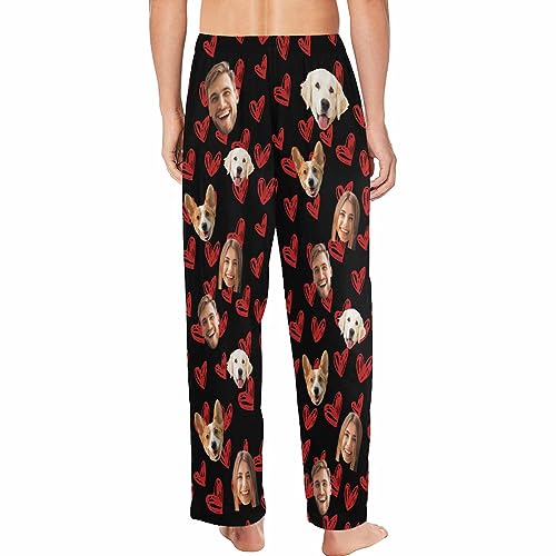 Personalized Photo Face Pajama Pants for Men Custom Hand Painted Love Hearts Pajama Sleepwear Bottoms with Pockets2